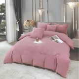 Cumpara ieftin Lenjerie de Pat Brodate , Cearceaf cu Elastic, 6 Piese, Blană de Iepure Artificială cu Fir Scurt, Roz Inchis Pudra - JOJ640