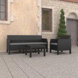 VidaXL Set mobilier de grădină cu perne, 3 piese, antracit, PP ratan