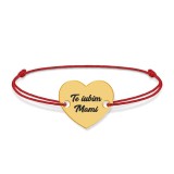 Claudia - Bratara din snur cu talisman personalizat din argint 925 placat cu aur 24K - Inimioara