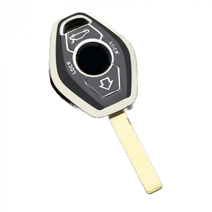 Husa Cheie Bmw E46, E39, 3 Butoane, Stil Diamant, Tpu, Negru cu contur silver AutoProtect KeyCars