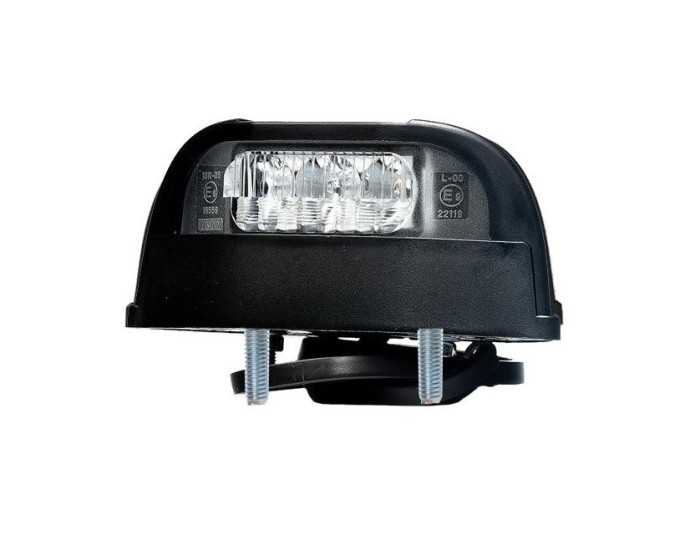 Lampa numar inmatriculare 12/24V; lungime cablu 0,5m; montare surub cu spatiu 45mm; 3xLED; carcasa neagra; cu cabluri; Latime: 112 mm; Inaltime: 49 m