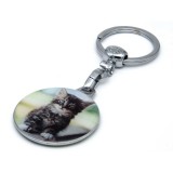 Breloc metalic cu pisica, print epoxy lucios, accesoriu pentru chei
