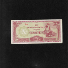 Burma Ocupatie Japonia 10 rupees rupii 1942(44) BA