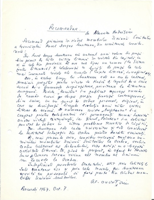 A3548N Alexandru Andrițoiu, act scris și semnat olograf, 1967