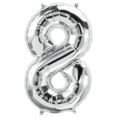 Balon din folie metalizata, Cifra 8, aniversare, 80 cm, Argintiu