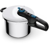 Oala sub presiune Tefal Secure Trendy 8 Aqua Blue, 8L, 2 trepte de gatire, 5 sisteme de siguranta, indicator presiune, inductie, inox cu maner negru c
