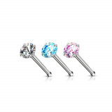 Piercing pentru nas drept din oțel - culoare argintie, zircon rotund, 0,8 mm, diametru 2 mm - Culoare zirconiu piercing: Albastru deschis - Q