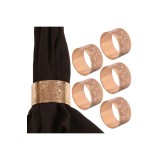 Set de inele de șervețel din alamă cu model floral gravat manual &ndash; Auriu (Set de 6)