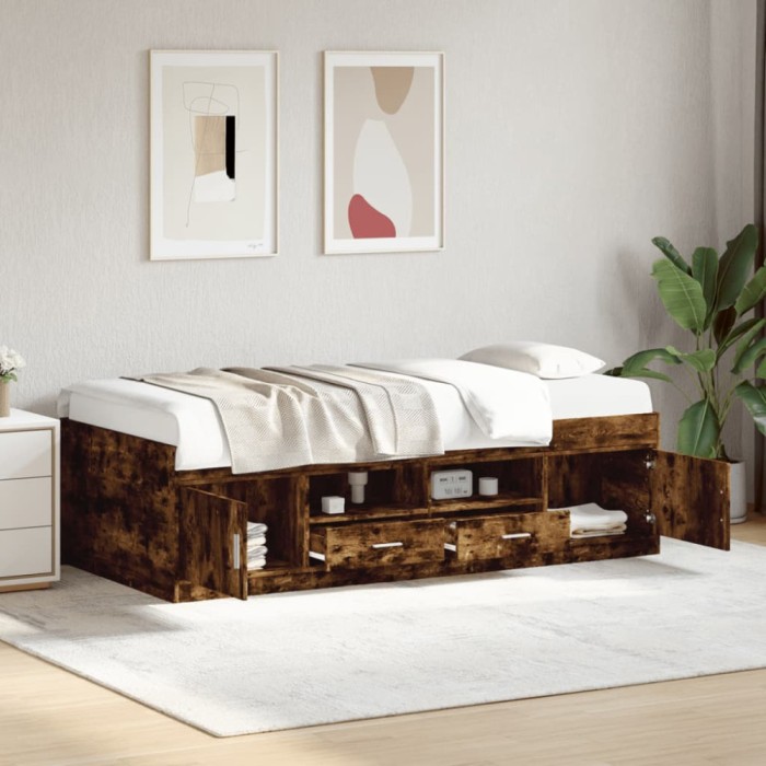 vidaXL Pat de zi cu sertare fără saltea, stejar fumuriu, 75x190 cm 3280262