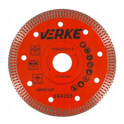 Disc diamantat pentru placi ceramice, gresie, piatra naturala, 125 x 1.2 mm, Verke foto