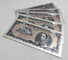 20 Lei 1950 - Lot 5 bucăți - Silver Edition - bancnote ornamentale / suveniruri / educaționale placate cu argint 999&permil;