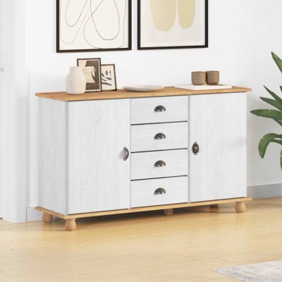 Sideboard &amp;#039;ASKIM&amp;#039;Alb 133.5x40x79 cm Lemn Solid de Pin foto