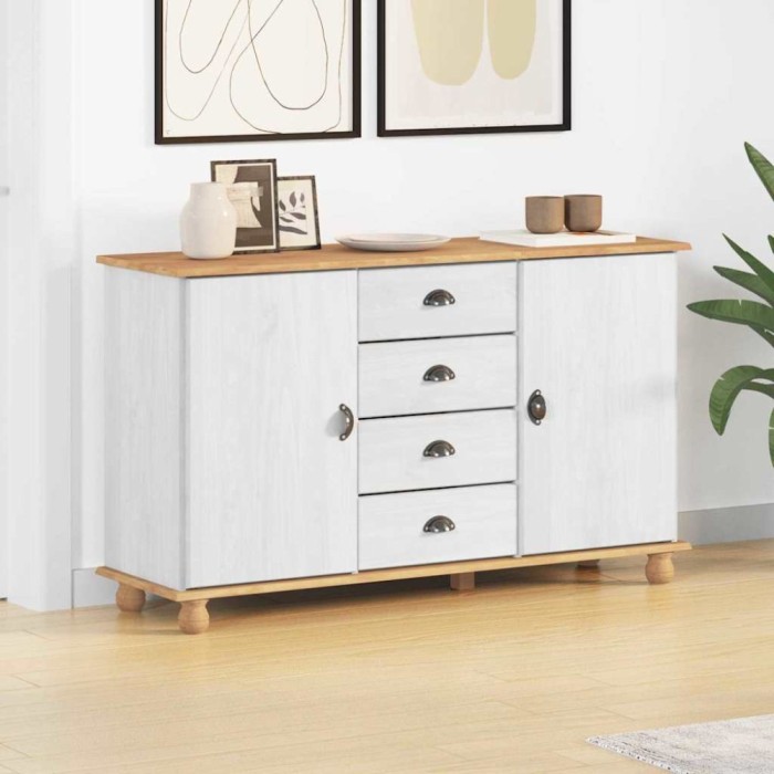 Sideboard &#039;ASKIM&#039;Alb 133.5x40x79 cm Lemn Solid de Pin