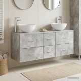 Cumpara ieftin Set dulap baie 3 buc. Gri Beton 129 x 35 x 80 cm Lemn prelucrat
