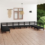 vidaXL Set mobilier relexare grădină, 10 piese, negru, lemn masiv pin 3083428