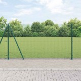 Gard din S&acirc;rmă Sudată cu 13 St&acirc;lpi Flangați Verde 1.2x50 m Oțel