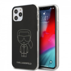 Husa de protectie telefon Karl Lagerfeld pentru iPhone 12 Mini, Metallic Iconic Outline, PC si TPU, KLHCP12SPCUMIKBK, Black
