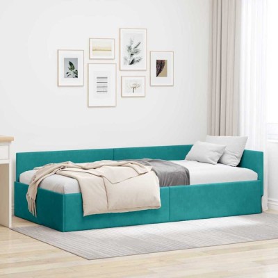 vidaXL Cadru de pat colțar Altele cu headboard Turcoaz 100 x 200 cm 42016099 foto