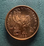 100 Lei 1998 Jocurile Olimpice Nagano tombac proba la moneda de argint
