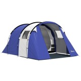 Outsunny Cort de camping pentru 4 persoane, 2 camere, impermeabil 3000mm, cu podea și sac, 420x300x200cm, Albastru &icirc;nchis | Aosom Romania