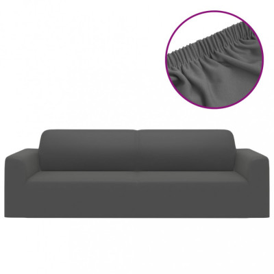 Husă elastică pentru canapea 3 locuri poliester jersey antracit foto