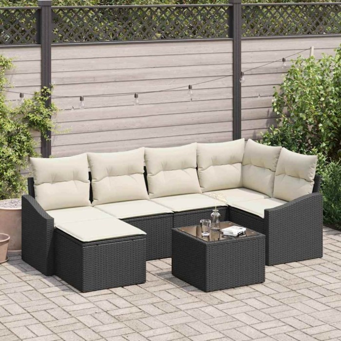 vidaXL Set de canapele pentru grădină 7 pcs Negru Rattan poli 3346797