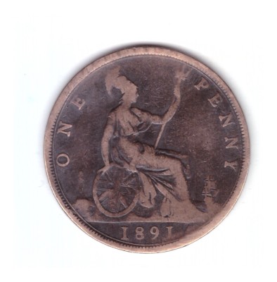 Moneda Marea Britanie 1 penny 1891, uzata, curata foto