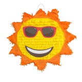 Pinata Soare cu Ochelari Sun pentru Petrecere, Flippy, din Hartie Creponata si Carton, Pinata pentru Petreceri, 40 x 40 x 7 cm, Galben Rosu