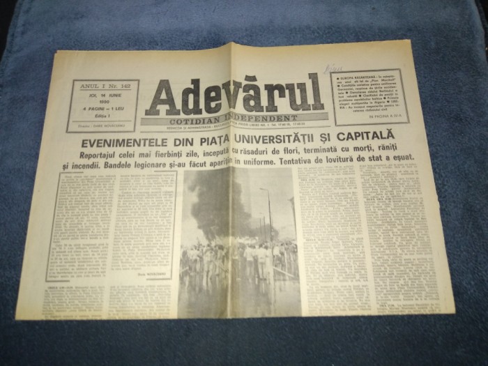 ZIARUL ADEVARUL 14 IUNIE 1990 PIATA UNIVERSITATII
