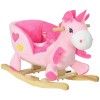 HOMCOM Calut Balansoar, Unicorn Balansoar din Pluș cu Bază din Lemn și Centură de Siguranță pentru Copii, 65x35x45 cm, Roz | Aosom Romania