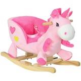 HOMCOM Calut Balansoar, Unicorn Balansoar din Pluș cu Bază din Lemn și Centură de Siguranță pentru Copii, 65x35x45 cm, Roz | Aosom Romania