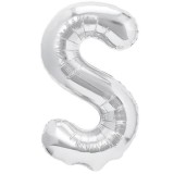 Balon folie metalizata litera s, flippy, 80 cm, umflati cu heliu sau aer, ambalaj individual, pai inclus, argintiu