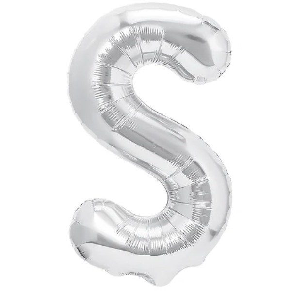 Balon folie metalizata litera s, flippy, 80 cm, umflati cu heliu sau aer, ambalaj individual, pai inclus, argintiu
