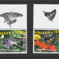 Tonga 2016-Fauna,Fluturi,serie 2 valori,cu vignete,dantelate,MNH,Mi.2048-2049