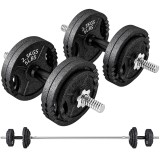 SPORTNOW Greutăți pentru Sală 2 &icirc;n 1 de 42 kg cu 14 Discuri, Bară de Greutăți și Haltere, din Oțel, 180x24x24 cm, Negru | Aosom Romania
