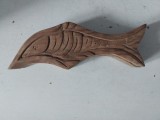 Citie - Caseta vintage din lemn sculptat in forma de peste (20 x 6 cm) - Cu compartimente