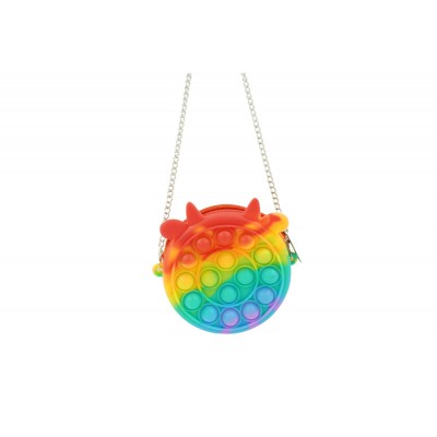 Jucarie antistres din silicon Flippy, Pop it Now and Flip It ,Mini Geanta, Vacuta, 6 cm, Curcubeu foto