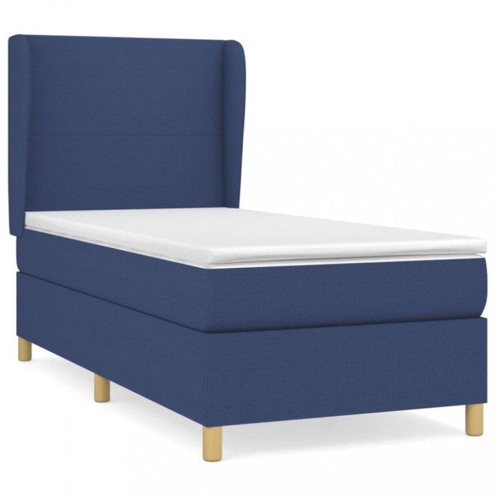 Pat box spring cu saltea, albastru, 80x200 cm, textil