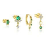 Cumpara ieftin Set 4 Cercei Piercing Din Argint 925 Gold Emerald Ear Party