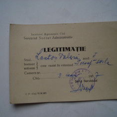 Legitimatie de camin Institutul Agronomic Cluj, 1957