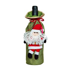 Decoratiune pentru sticla de vin, flippy, tema craciun, model mos craciun, 14 x 29 cm, verde
