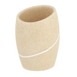 Suport Periuțe Polirășină Design Piatră Rotund &ndash; Crem