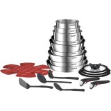Set vase 20 piese Tefal Ingenio Emotion, oala 24 cm, tigaie Wok 26 cm, tigaie 22/24/26/28 cm, cratita 16/18/20 cm, capac sticla 16/18/20 cm, 2 manere