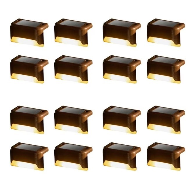 Set 16 lampi solare cu senzor de lumina pentru gard, scari sau balustrada. negru