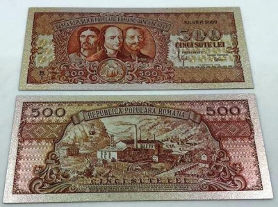 500 LEI 1949 (REPLICA/REPRODUCERE) POLIMER (PLASTIC) PLACATA CU ARGINT 999&amp;permil; foto