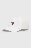 Tommy Jeans șapcă de baseball din bumbac culoarea alb, cu imprimeu AW0AW15848