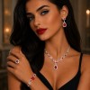 Set Bijuterii Colier Bratara Inel Cercei Rose Argintiu Piatra Rosie