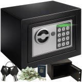 Seif electronic Ruhhy cu cifru, cheie de urgenta si alarma, negru