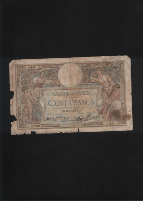 Franta 100 franci francs 1938 seria58263 uzata