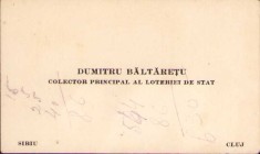 HST A1509 Carte de vizită interbelică colector principal Loteria de Stat Cluj foto